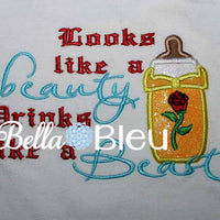 Looks like a Beauty and Drinks like a Beast Inspired Belle Beauty and the Beast Saying Machine Applique Embroidery design