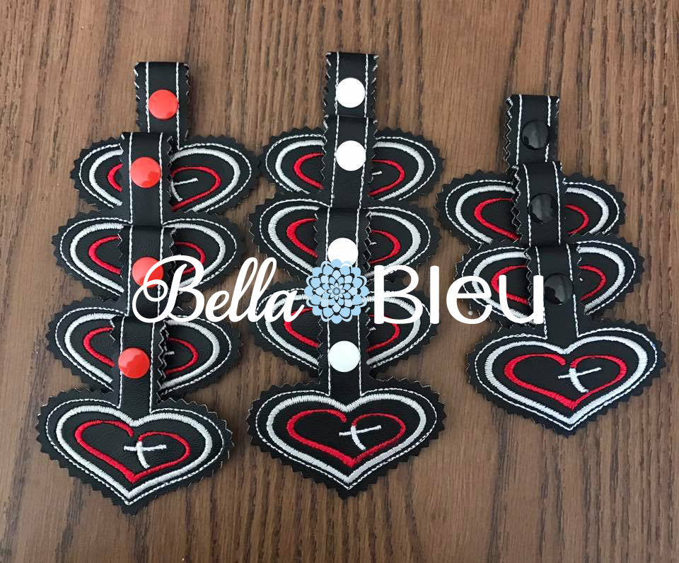 ITH Heart and Cross key fob Key chain in the hoop machine embroidery Design