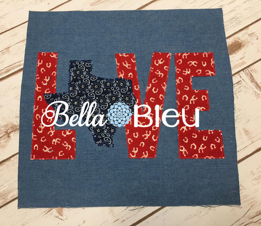 Sports Mascot Love Texas state Raggy Machine Applique bean stitch design