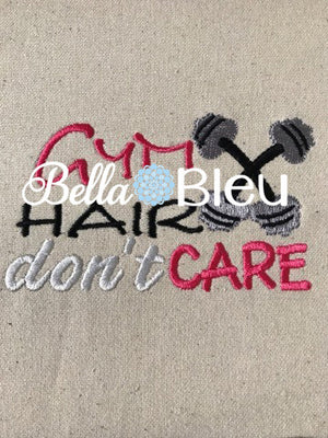 Gym Hair Don't Care Baseball Hat Cap Machine Embroidery Design, Hand weights