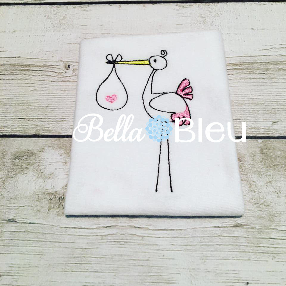 Baby Stork Bird Machine Embroidery sketchy fill design