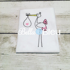 Baby Stork Bird Machine Embroidery sketchy fill design
