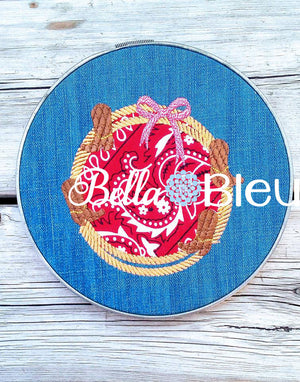 Western Rope and Cowboy Monogram Circle Machine Applique Embroidery Design