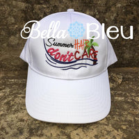 Summer Hair don't care baseball hat cap machine embroidery design palm trees, waves