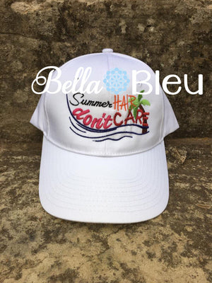 Summer Hair don't care baseball hat cap machine embroidery design palm trees, waves