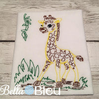 Jungle Giraffe Colorwork Embroidery Redwork quick stitch machine embroidery design