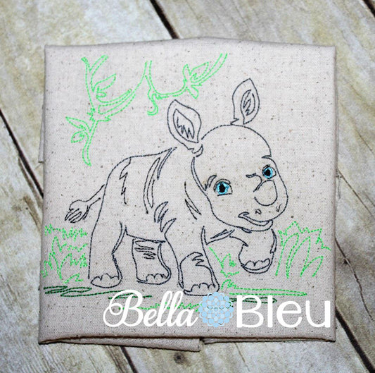 Jungle Rhino Colorwork Redwork Machine Embroidery Design