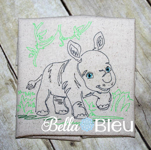 Jungle Rhino Colorwork Redwork Machine Embroidery Design