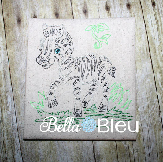 Jungle Zebra Colorwork Redwork Machine Embroidery Design