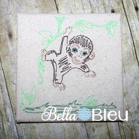 Jungle Monkey Colorwork Redwork Machine Embroidery Design
