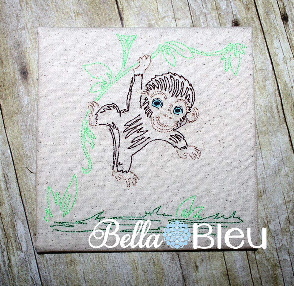 Jungle Monkey Colorwork Redwork Machine Embroidery Design