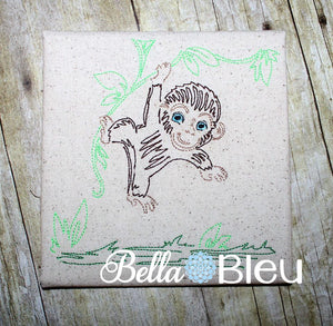 Jungle Monkey Colorwork Redwork Machine Embroidery Design