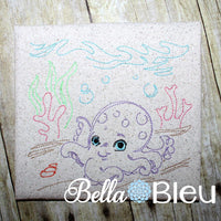 Sea Octopus Nautical Redwork Colorwork Machine embroidery design
