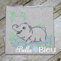 Jungle Hippo Colorwork Redwork Embroidery machine design