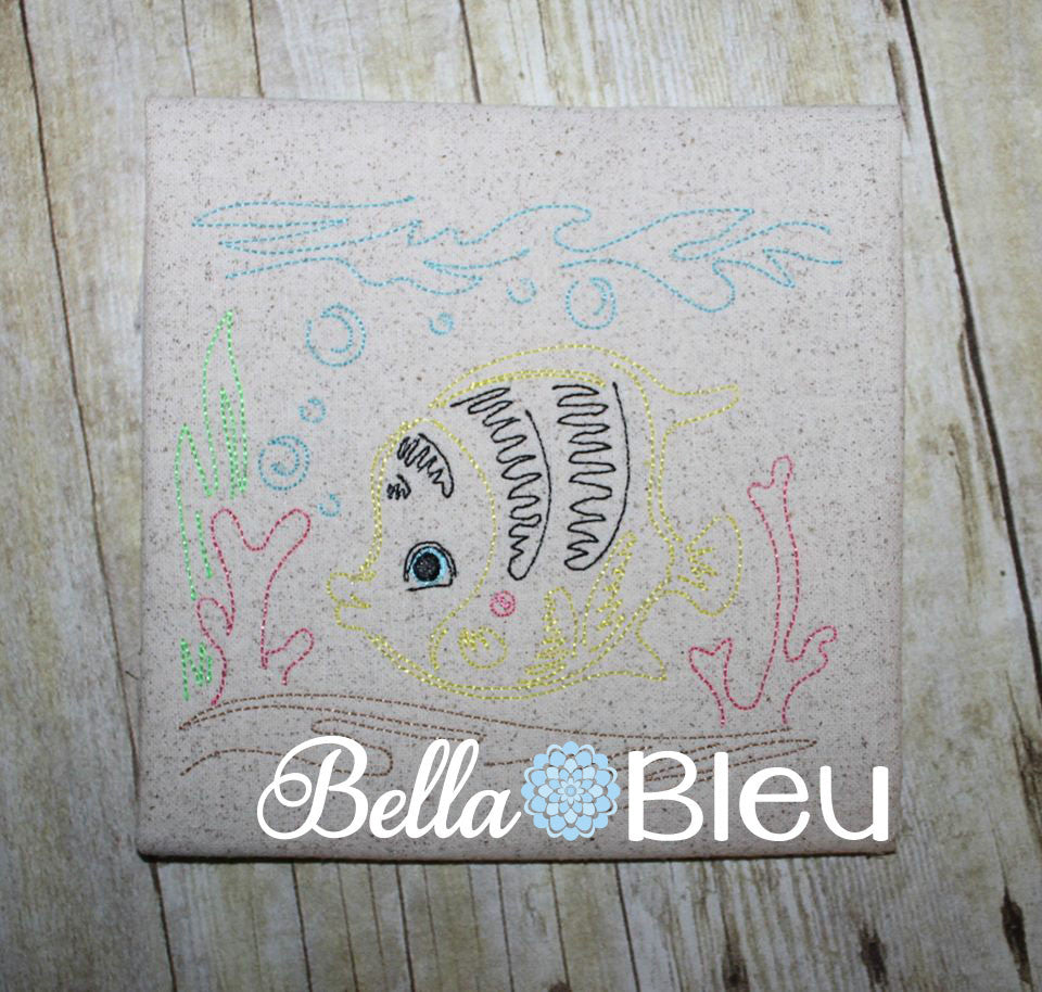 Sea Fish nautical colorwork redwork Machine Embroidery design