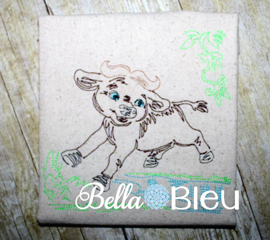 Jungle Water Buffalo Colorwork Redwork Machine Embroidery Design