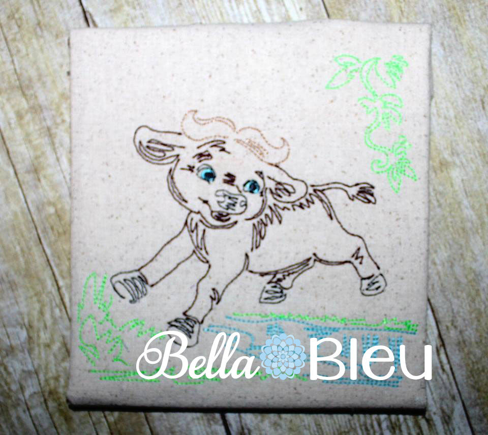Jungle Water Buffalo Colorwork Redwork Machine Embroidery Design