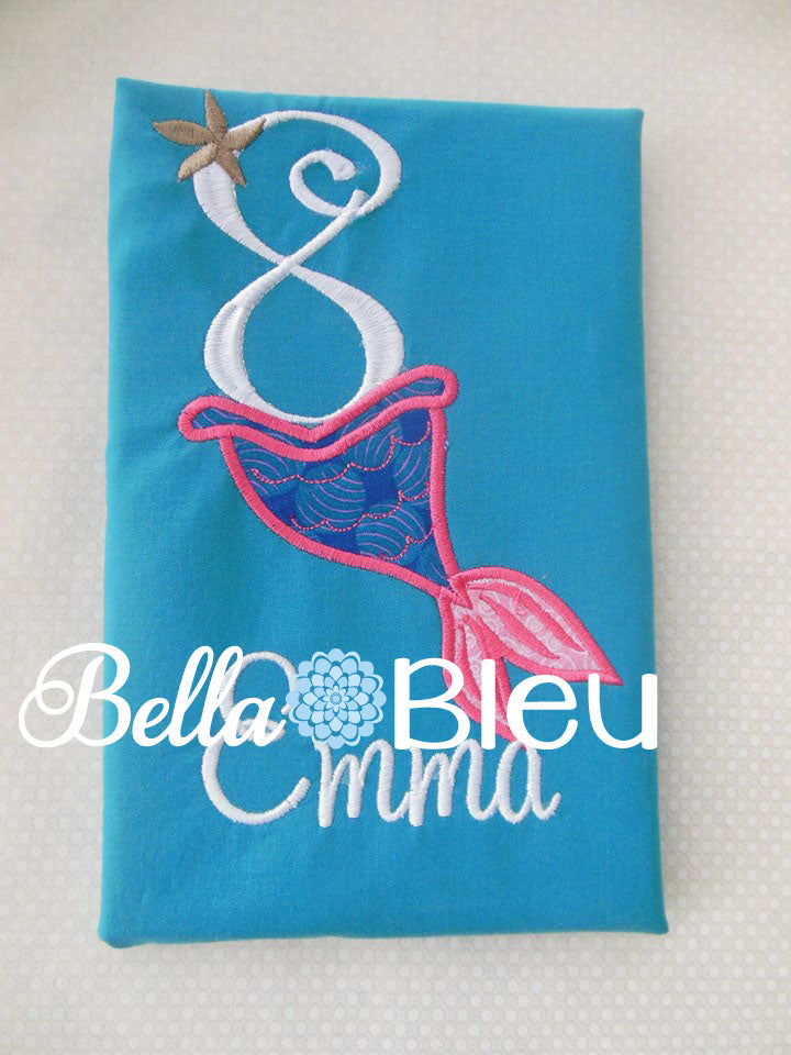 Number 8 #8 Applique Mermaid Tail Machine Embroidery Design