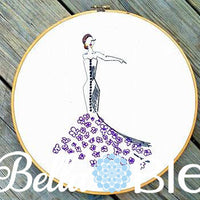 Julia the Retro Rockabilly Urban Wedding Bride Floral Dress machine embroidery colorwork design