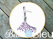 Julia the Retro Rockabilly Urban Wedding Bride Floral Dress machine embroidery colorwork design