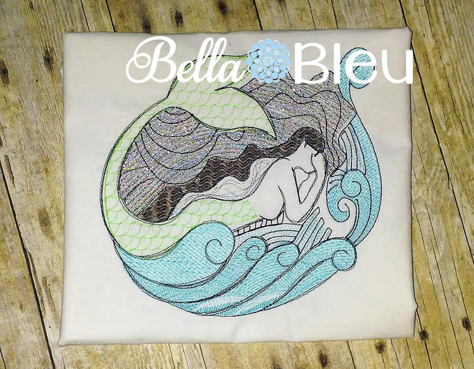 Sketchy Urban Whimsical Mermaid Colorwork Machine Embroidery Design