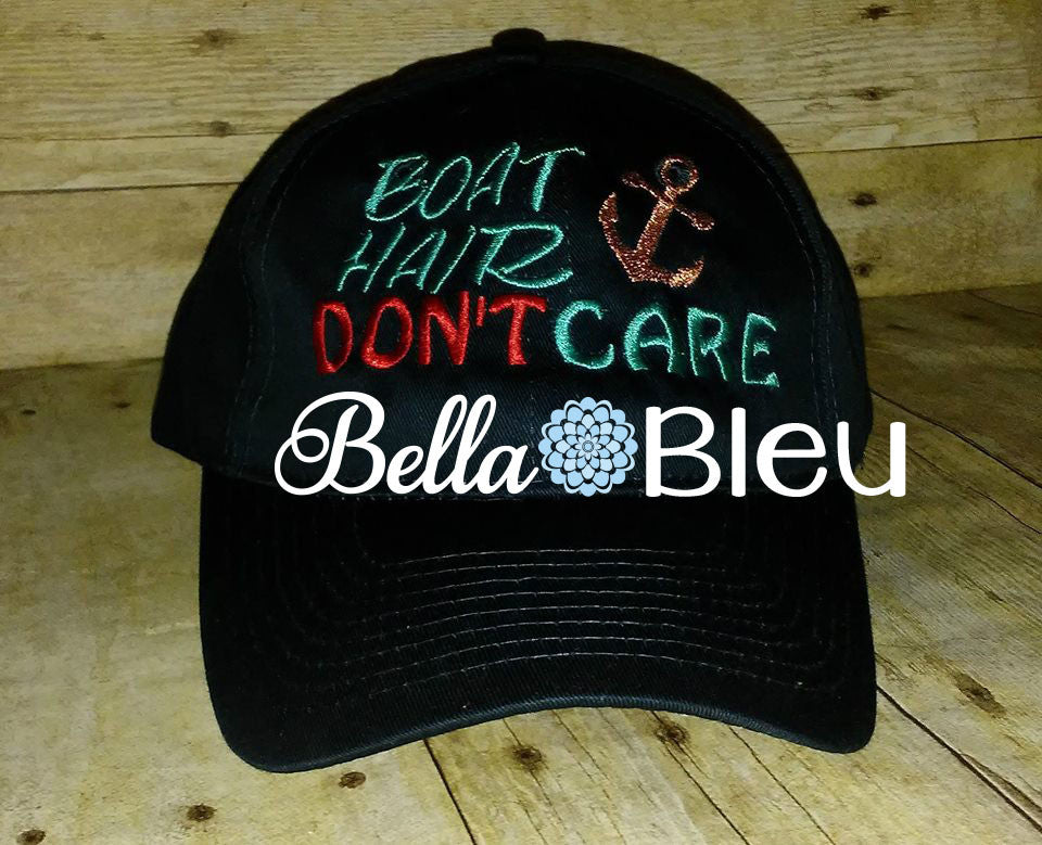 Boat Hair with Anchor Don't Care Baseball Hat Cap Machine Embroidery Design Hunting
