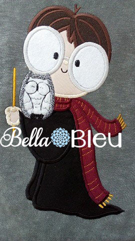 Geek Inspired Wizard Boy Harry Potter Machine Embroidery Design with Owl