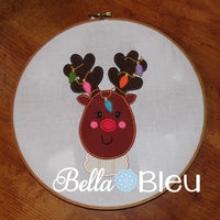 Reindeer Wrapped in Christmas Lights Machine Embroidery Applique Design