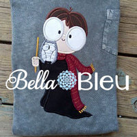 Geek Inspired Wizard Boy Harry Potter Machine Embroidery Design with Owl
