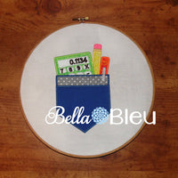 Back to School Nerd Pocket protector with Calculator pencils and pen machine applique embroidery design