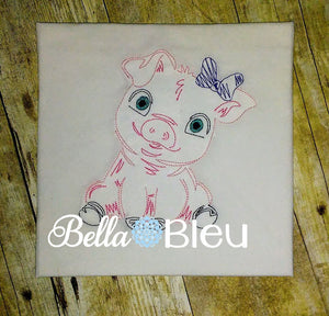 Baby Girl Pig Piggie with Bow farm animal machine embroidery colorwork design