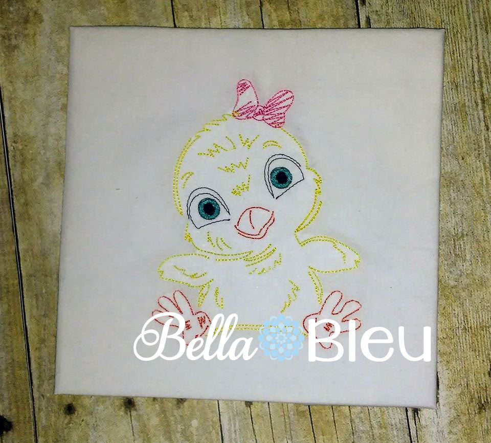Baby Girl Chick with bow colorwork farm animal machine embroidery design