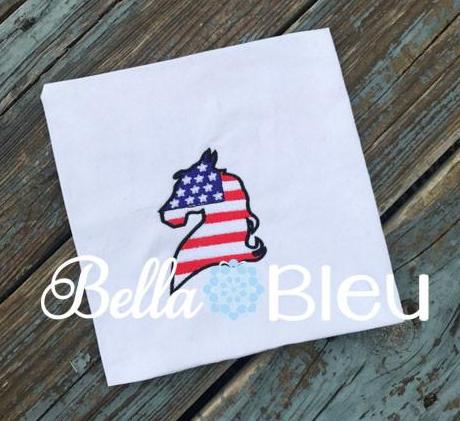 American Flag Horse Machine Filled Embroidery Design
