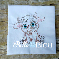 Baby Boy Steer Longhorn farm animal colorwork machine embroidery design