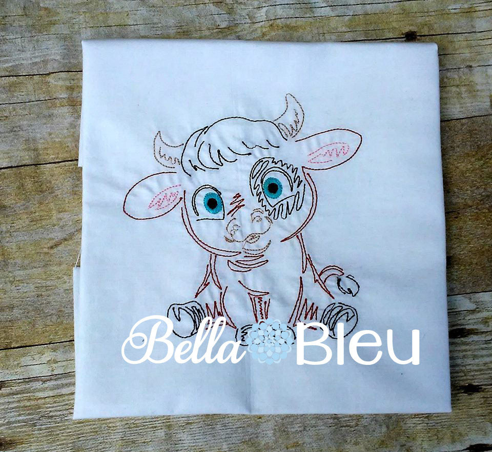 Baby Boy Steer Longhorn farm animal colorwork machine embroidery design