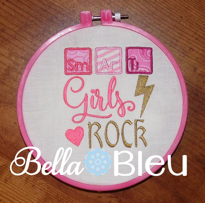 Back to School Girls Rock with Periodic Table Applique machine embroidery design