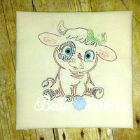 Baby Longhorn Steer Girl with Bow farm animal colorwork machine embroidery design