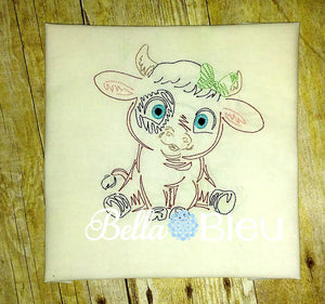 Baby Longhorn Steer Girl with Bow farm animal colorwork machine embroidery design