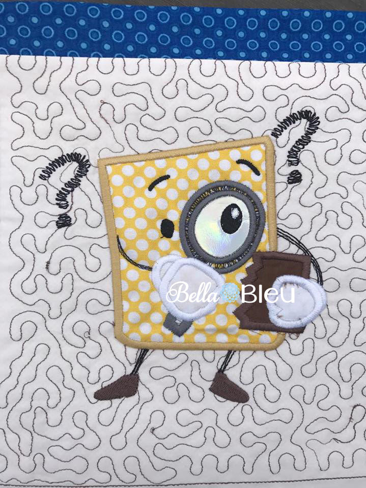 Reading Mystery Book Machine Applique Embroidery Sketchy design