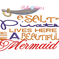 Salty Pirate and Mermaid Saying Reading Pillow machine embroidery nautical design