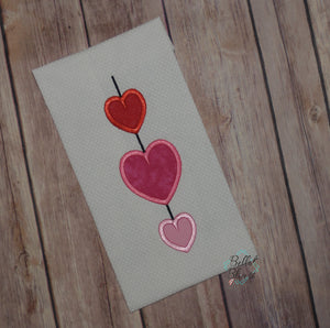 Valentines Hearts on a String Applique Machine Embroidery Design 7x11