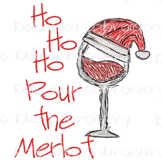 Christmas Ho Ho Ho Pour the Merlot Scribble Design