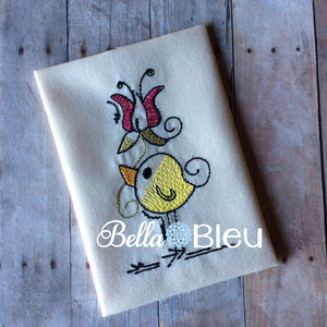 Baby Chick Chicken Bird holding a Flower Colorwork design