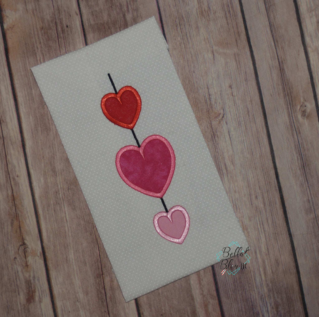 Valentines Hearts on a String Applique Machine Embroidery Design 6x10