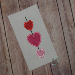 Valentines Hearts on a String Applique Machine Embroidery Design 6x10