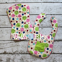 ITH In The hoop Baby Bib with Mouse Girl Ears and Bow Quilting Stipple Pattern Machine Embroidery Design