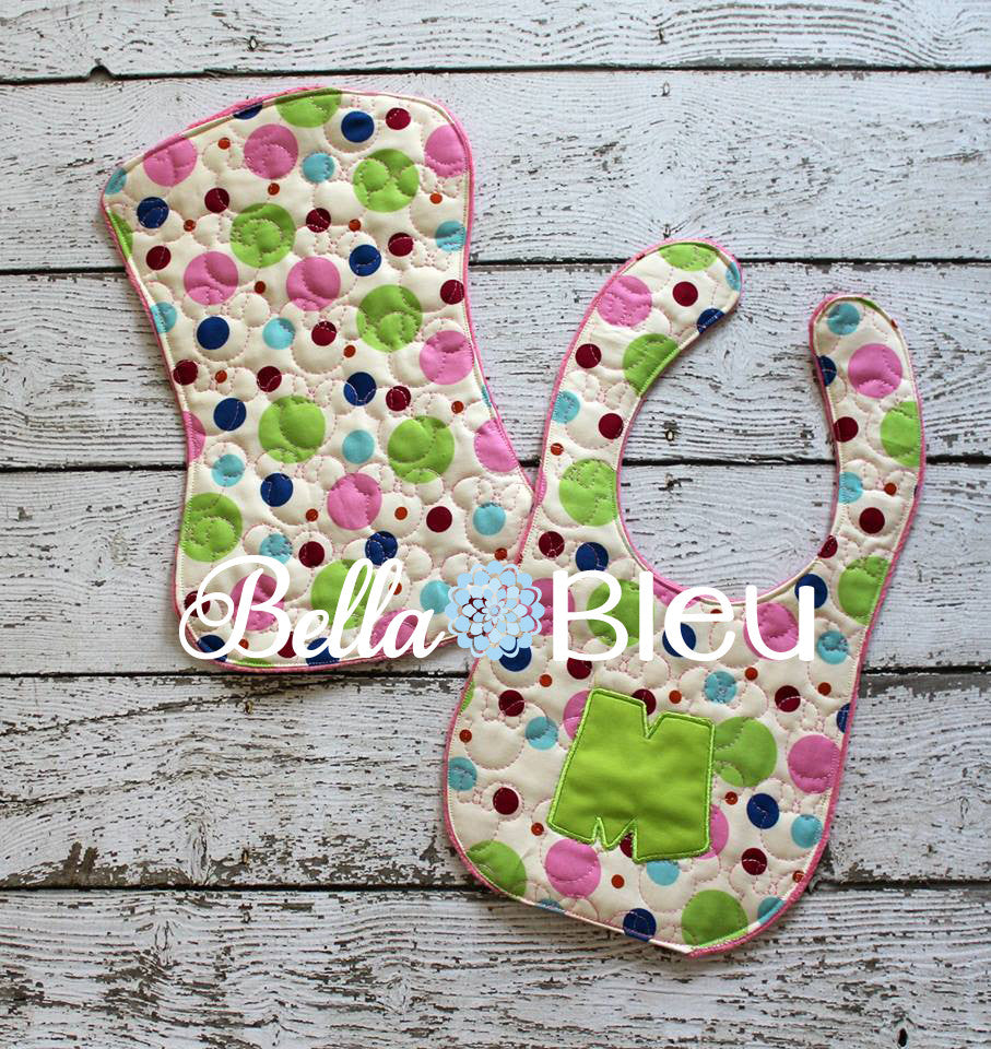ITH In The hoop Baby Bib with Mouse Girl Ears and Bow Quilting Stipple Pattern Machine Embroidery Design