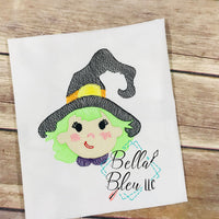 Halloween Sketchy Cute Witch embroidery design