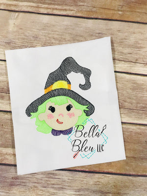 Halloween Sketchy Cute Witch embroidery design