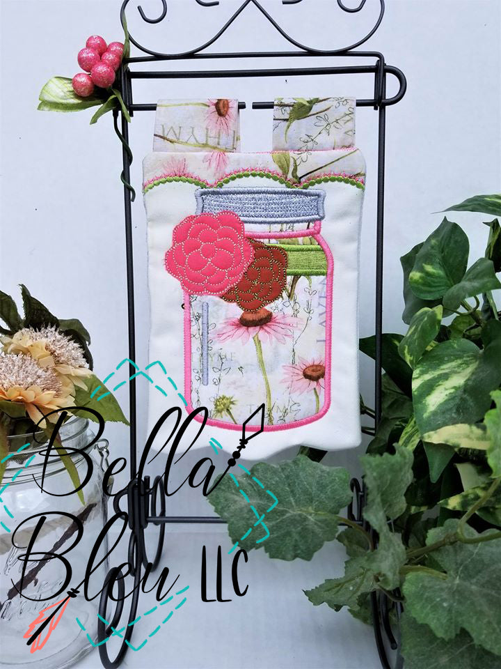 Raggy Mason Jar with Flowers